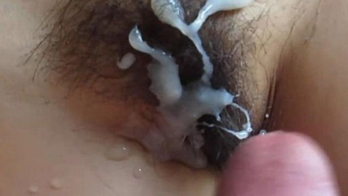 I liked clean my ex-wife hairy pussy with hot cum of her fucker