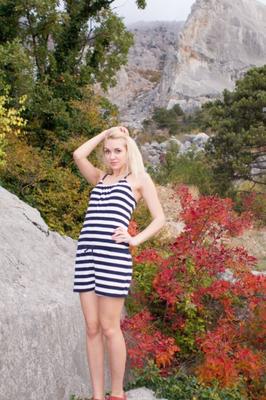 Felicia | Dame Wright - Striped Dress Outdoors ::Hairy Blonde