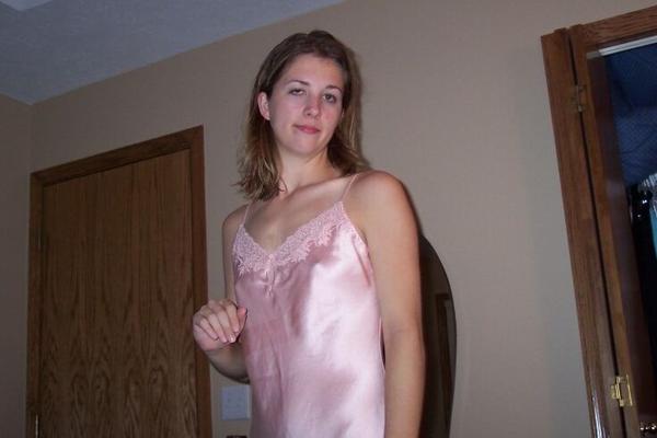 My favorite brunette silk pink nighty