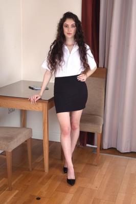 Anastasia - Black Skirt White Blouse :: Hairy Brunette MILF