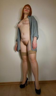 nude hairy redhead with chubby legs