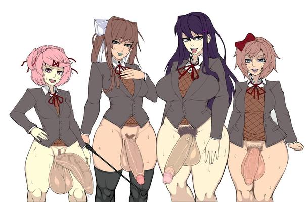 Bottomless and hairy doki doki literature club students 