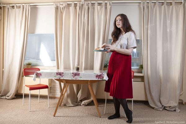 Hairy Agatha in red skirt